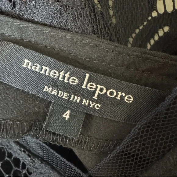 Nanette Lepore Fit & Flare V Neck Black Lace Dress Size 4 - Picture 6 of 7